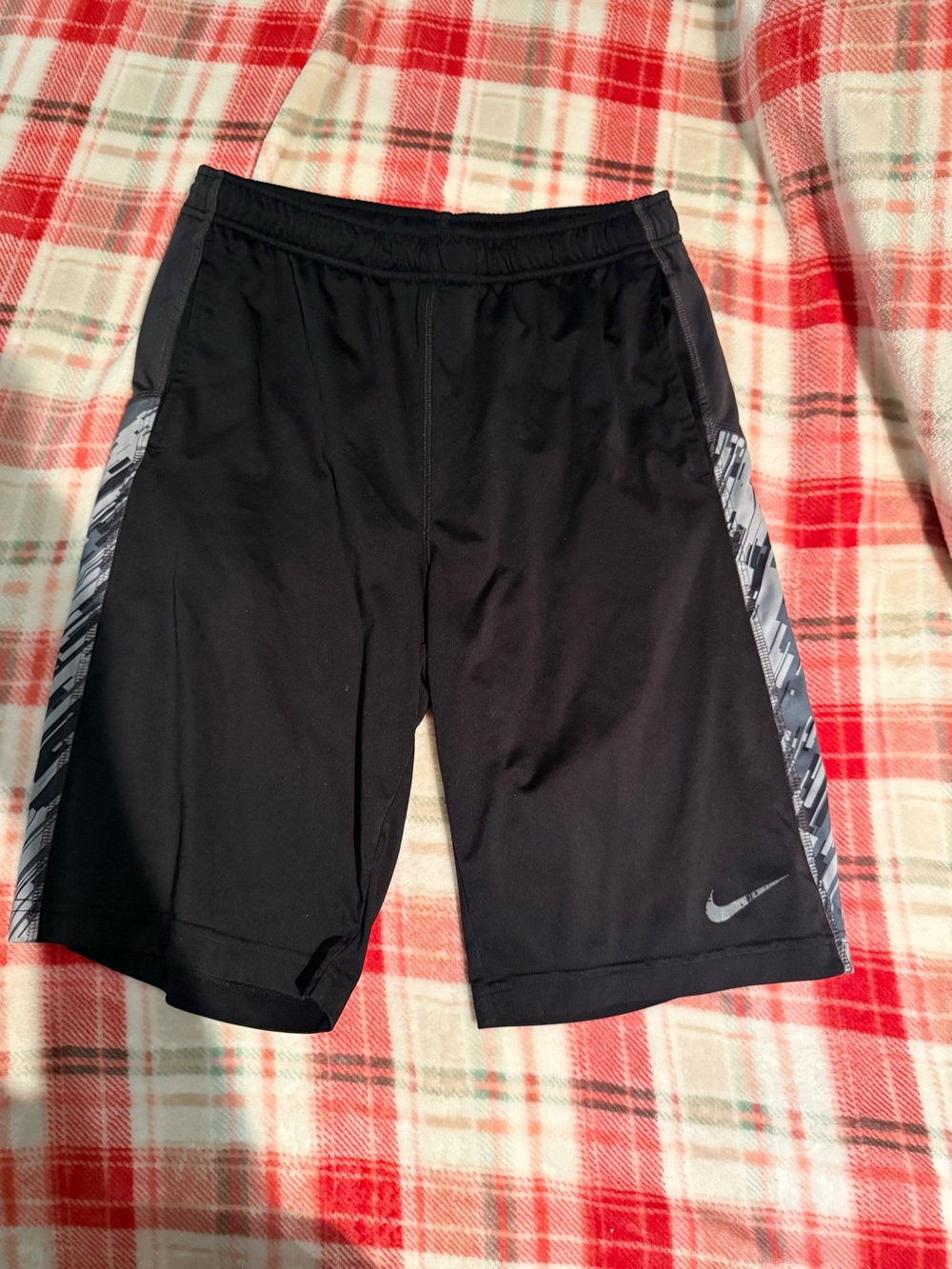 Nike Men’s Black Athletic Shorts with Gray Patterned Side Panels